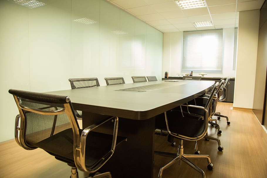 rectangular, gray, wooden, chairs, Table, Office, Work, Interior ...