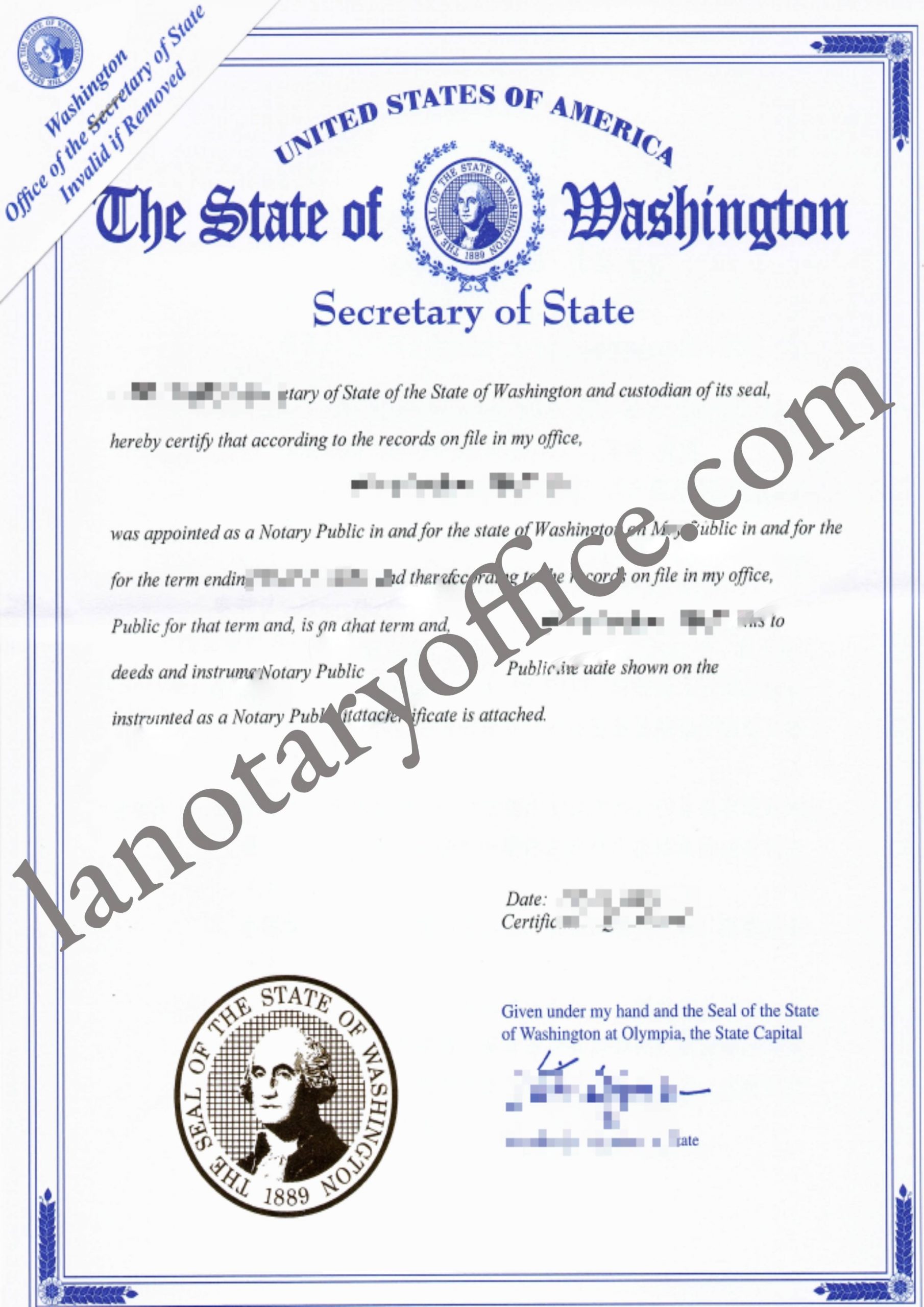 华盛顿州结婚证州务卿认证