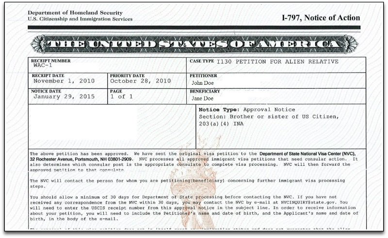 Form I-797 Notice of Action美国移民局通知
