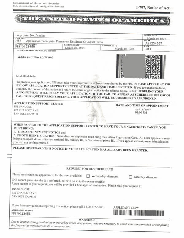 Sample Letter of Fingerprinting for Green Card