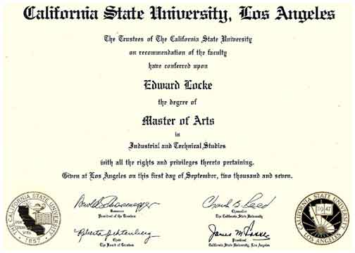 洛杉矶学历学位证书领事公证认证样本